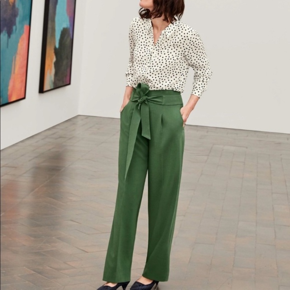 Boden Green High-Waist Tie-Waist Wide Leg Trousers
